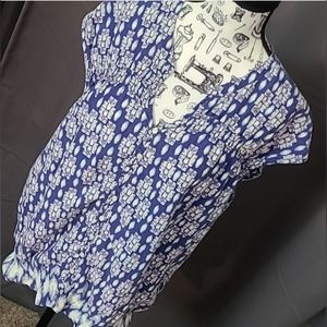 IZOD V-Neck Top 100% Cotton Sleeveless Blue & White Shirt Women's XL